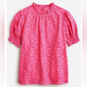J.Crew Smocked Puff-Sleeve Top in Eyelet| NWT| Size XL| Pink